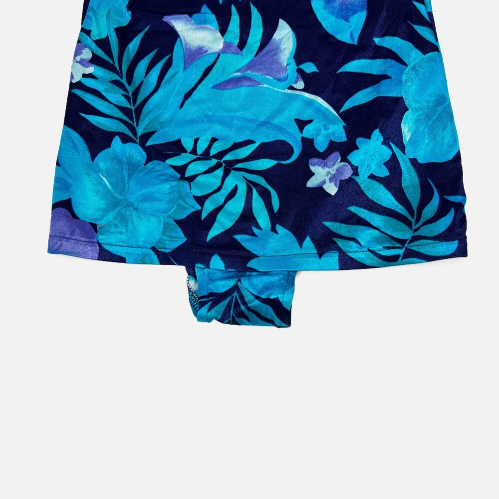 Vintage 80s Hawaiian Tropical Floral One-Piece Skirted Swimsuit Blue size M/L - Picture 5 of 9